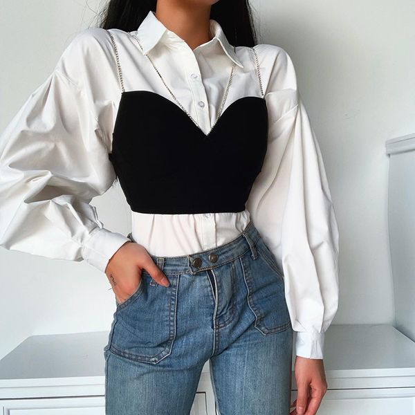 

paris girl flash drill diamond chain crop suspenders female fashion backless slim wrapped chest v-neck 210524, White