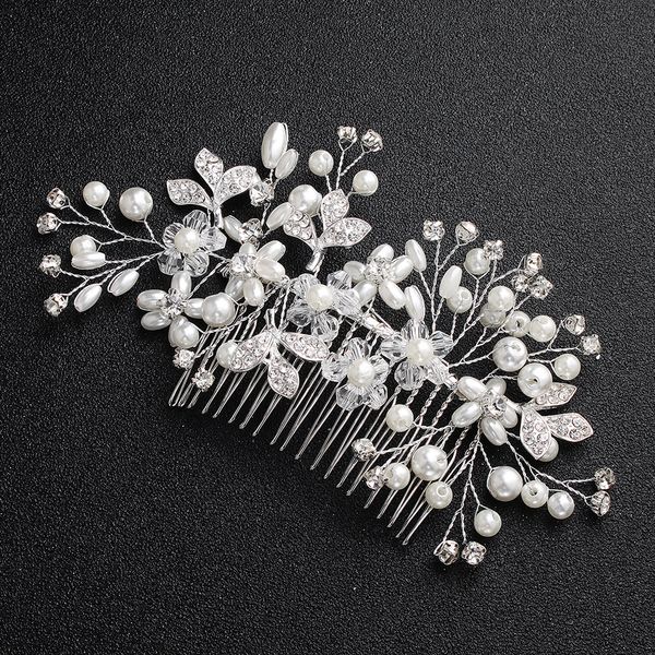 

2018 austrian crystal peals hair combs handmade flower clover vine wedding hair jewelry accessories for bride jch176, Golden;white