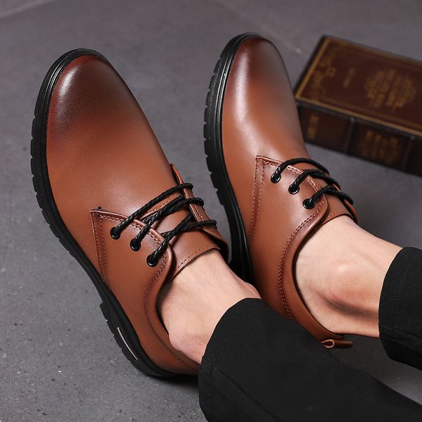 

men's casual busins drs pointed leather sho men's barber's night work, Black