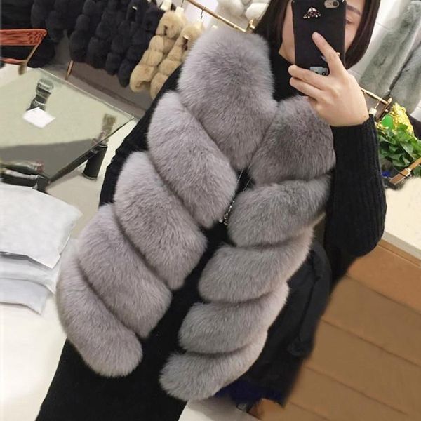 

women's fur & faux vetement 2021 winter autumn long coat femme jackets artificial vest furry vests fake gilet zm47, Black