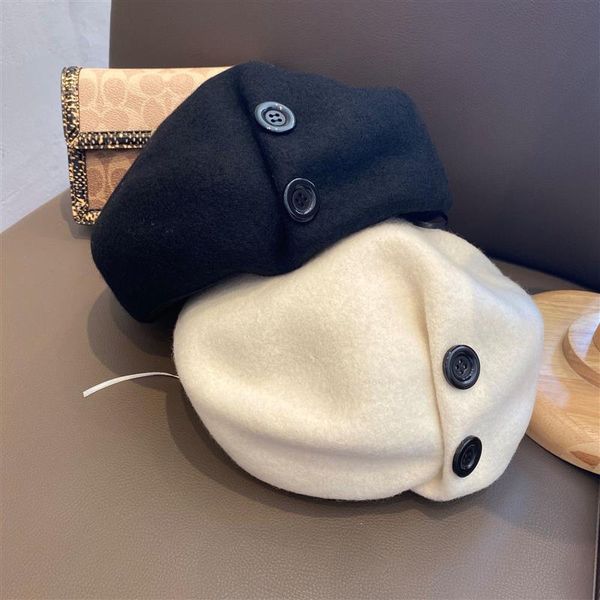 

berets original winter beret hats women wool button solid color fashion female beanies girl autumn warm gorros brand bonnet caps, Blue;gray