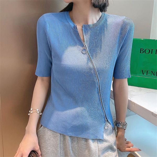 

korean style o-neck short knitted sweaters women zipper thin cardigan fashion solid color sun protection crop ropa mujer women's kni, White