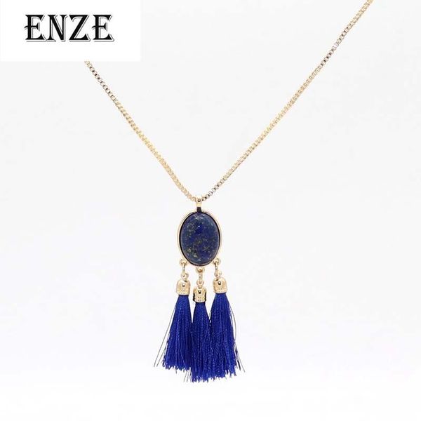 

fashion trendy blue stone tassels female jewelry pendant necklace christmas gift accessories wholesale necklaces, Silver