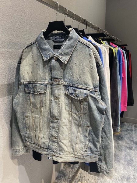 

women's jackets autumn and winter high version b home art wear-out heavy industry wash water br loose jacket men's women's de, Black;brown