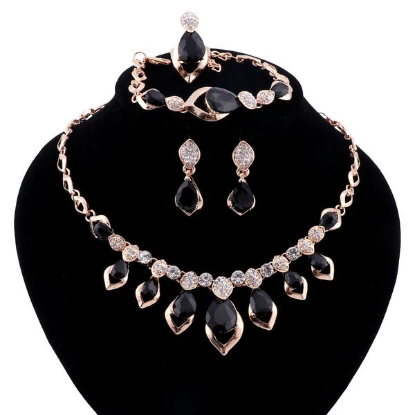 

gold color jewelry black cubic zirconia crystal jewelry sets for women earrings/pendant/necklace/ring/bracelet