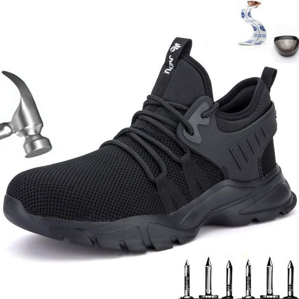 

boots men's steel head protective anti-smashing work anti-puncture safety shoes lightweight breathable outdoor sports, Black