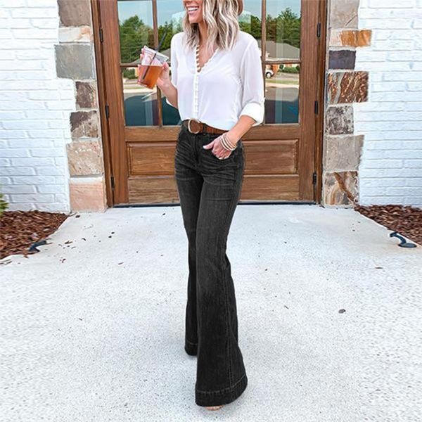 

women's pants & capris women hight waisted wide leg denim jeans stretch slim length beautiful versatile high quality, Black;white