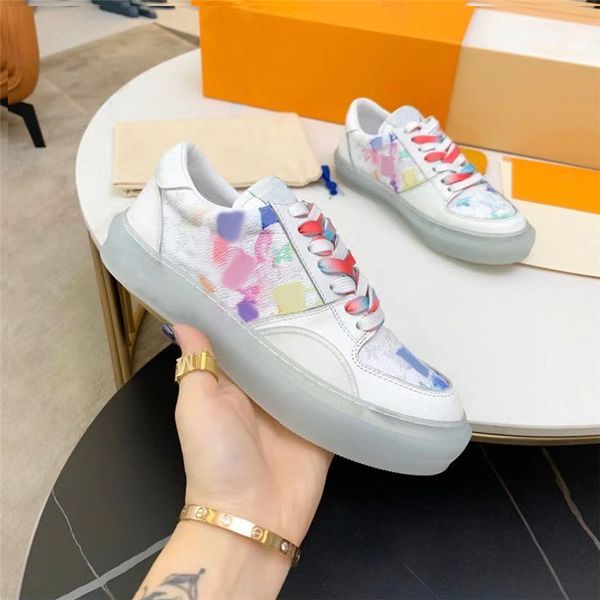 

2021 branded printing men shoes fashion platform calfskin sneakers lace up checkerboard trainers flats sneaker shoelace tie-dye shoe with or, Black