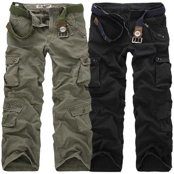 

men cargo pants casual long trousers loose multi pocket camouflage military pants men's street joggers plus size 44 211201, Black