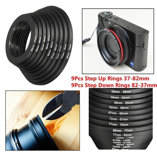 

lens adapters & mounts yiwa 9pcs filter ring adapter 37-49-52-55-58-62-67-72-77-82mm uv connection for camera dslr slr r30