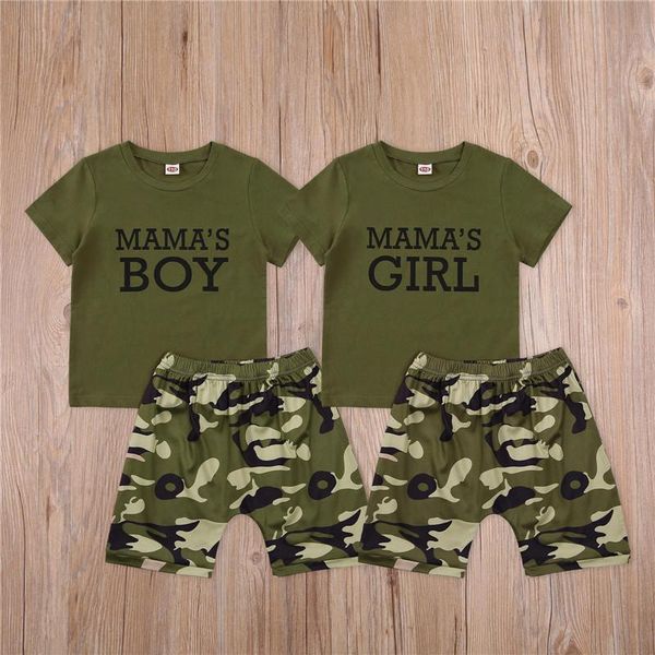 

1-6 years children set infant girls casual two-piece clothes army green t-shirt shorts toddler boys camouflage clothing sets, White