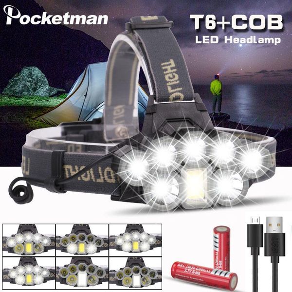 

headlamps 2021 usb rechargeable headlight super bright headlamp 2*t6+5*q5+1*cob led head lamp torch lantern 18650 battery