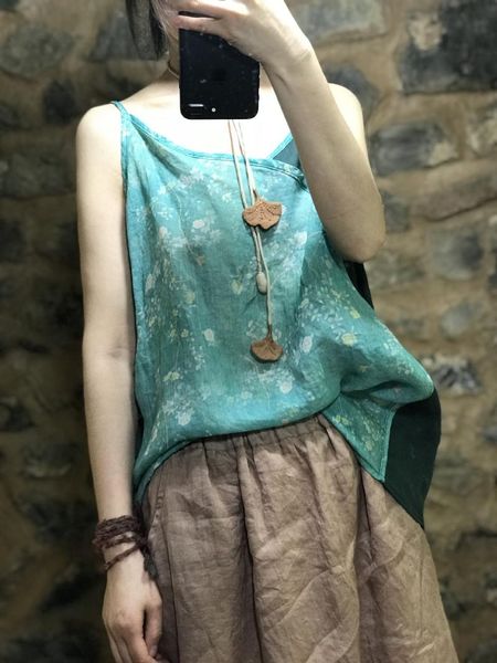 

women's tanks & camis 2021 summer women print retro floral thin v neck vintage fashion sleeveless, White