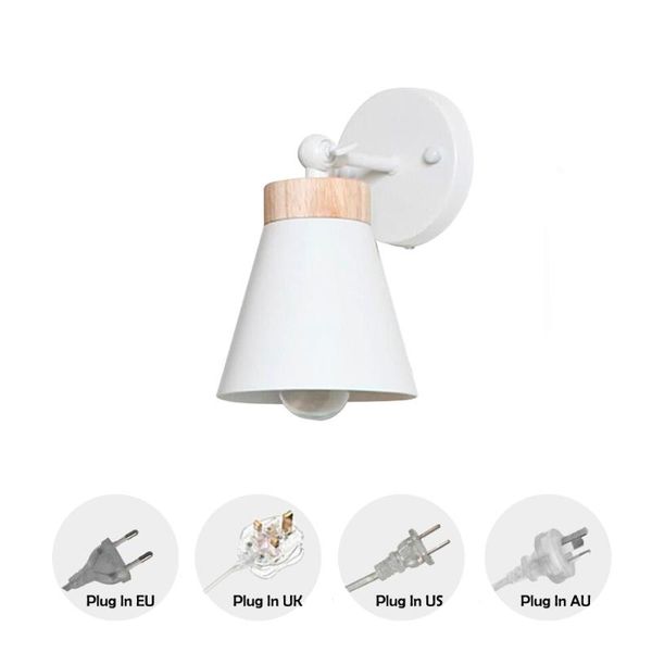 

wall lamp simple classic white shade wooden original wood plug-in bulb not included