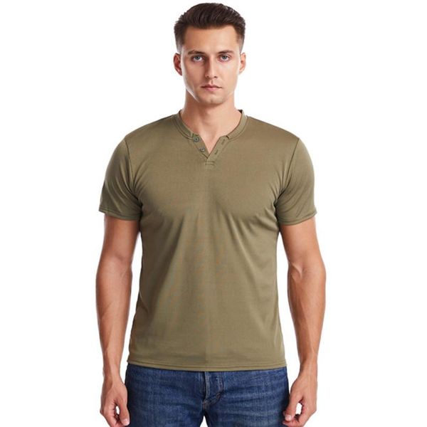 

men's t-shirts short-sleeved fashion t-shirt casual sports high-quality body-fitting v-neck buttons fitness shirt large, White;black