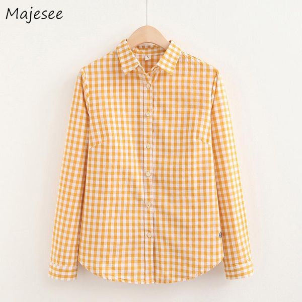 

blouse women plaid shirts long sleeve plus size womens and blouses korean fashion clothing casual females harajuku simple women's, White