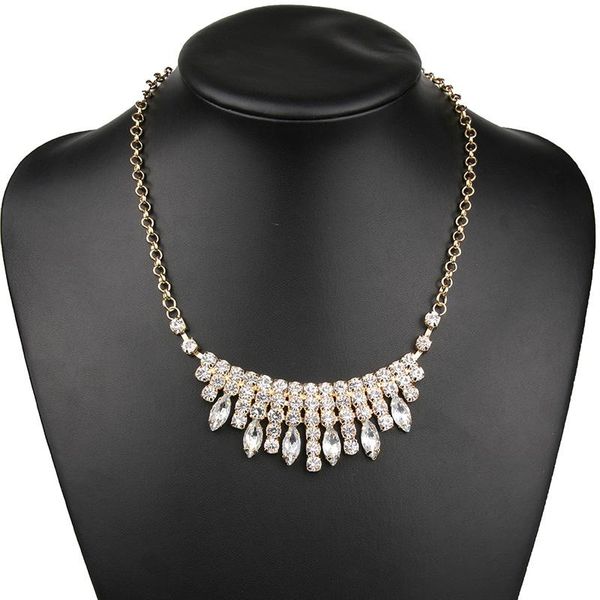 

chokers luxury korean fashion gorgeous vintage rhinestone pendant chain clavicle necklace for women girls party gift cn001, Golden;silver