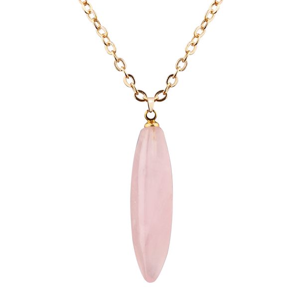 

willow leaf rose quartz powder pink crystal pendant necklace fashion necklace women jewelry, Silver
