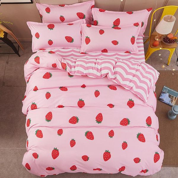 

bedding sets home textile pink red strawberry set children and linen duvet cover pillowcase flat bed sheet king full twin size