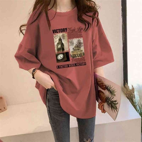 

spring fashion korean style loose t-shirts for women and tees half sleeve 210324, White