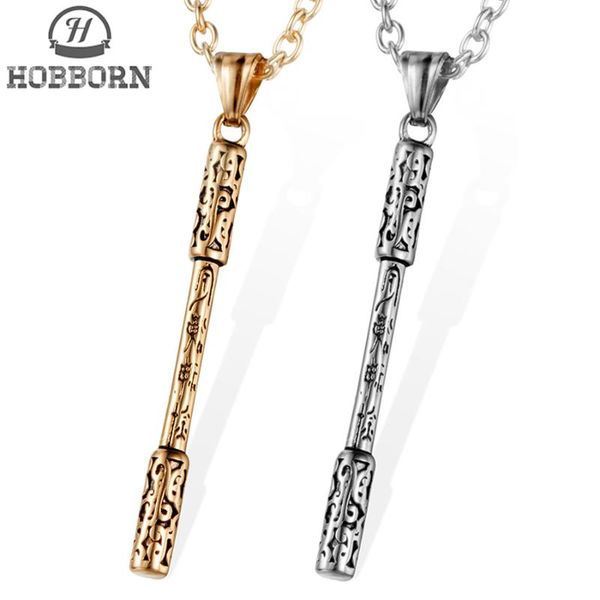 

pendant necklaces hobborn hiphop golden cudgel men women titanium steel pendents luckly money king of necklace jewelry, Silver