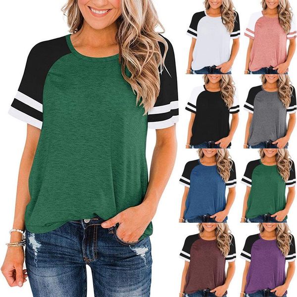 

women's t-shirt 2021 spring and summer round neck color matching loose short-sleeved women, White