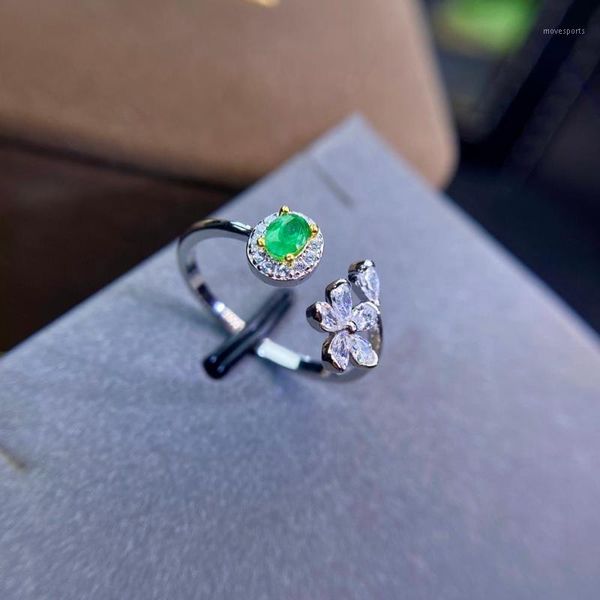 

cluster rings shilovem 925 sterling silver real natural emerald fine jewelry women trendy wedding open wholesale 3*4mm jcj03045892agml1, Golden;silver