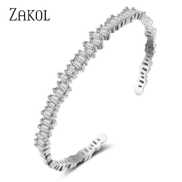 

zakol fashion black cubic zirconia bracelet bangle trendy baguette cuff bangles for women girl party wedding jewelry fsbp154 q0719