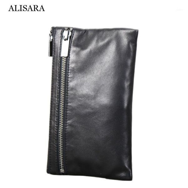 

alisara long wallet men genuine leather end multi zipper cell phone purses casual large capacity organizer clutch bag women wallets1, Red;black