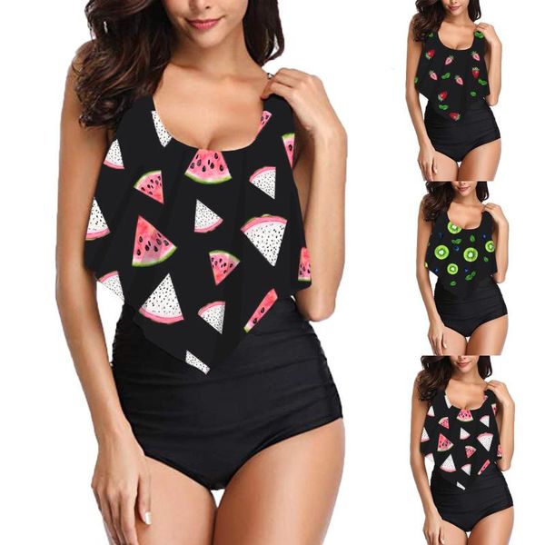 Menas de banho feminina Senhora Sexy Biquíni Split Floral Print Push-Up Bra Bra Strappy Sports Swimsuit Feminino Vestido Mujer