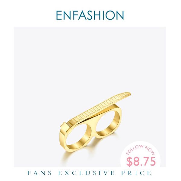 

cluster rings enfashion cable tie knot for women stainless steel gold color two finger ring fashion jewelry 2021 party wholesale r204049, Golden;silver