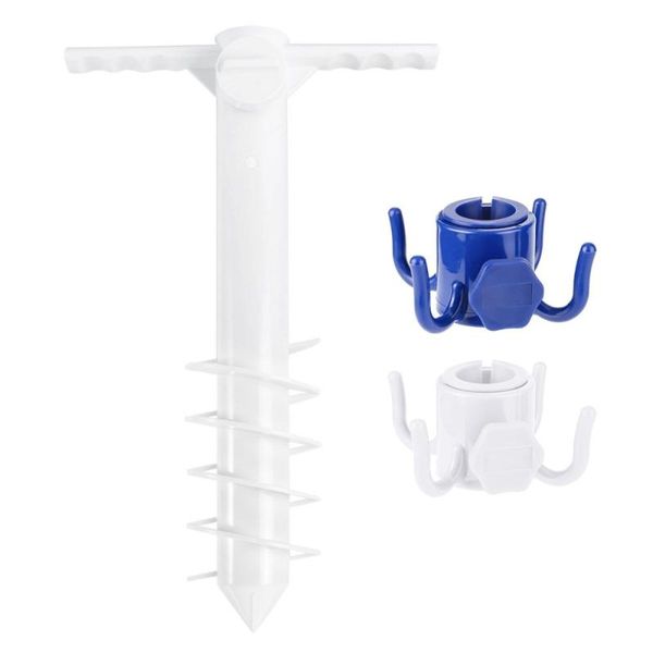 

umbrellas 3 pcs 1 set beach umbrella base adjustable sun pole hooks (white blue)