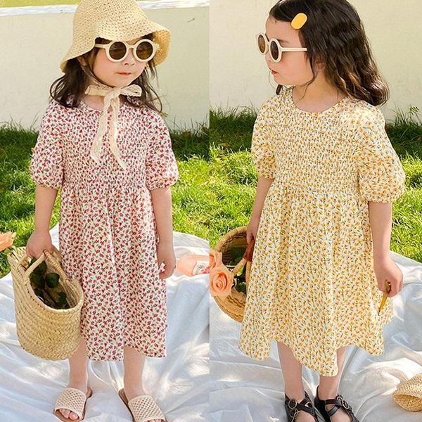 

baby girl short sleeve dress country style little fresh broken flowers bait children casual skirt girl's dresses, Red;yellow