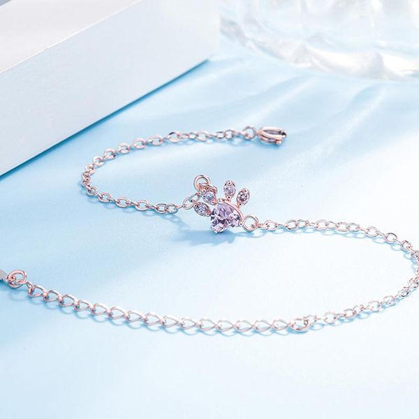 

fashoin simple style charm bracelets cat dog claw tiny creative footprint shiny pink zirconia accessories gift, Golden;silver