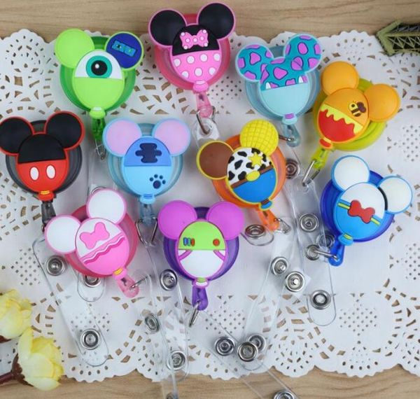 

retractable badge reel pull buckle id card badges holder cute cartoon silicone reels belt clip hospital school office supplies anti-lost cli