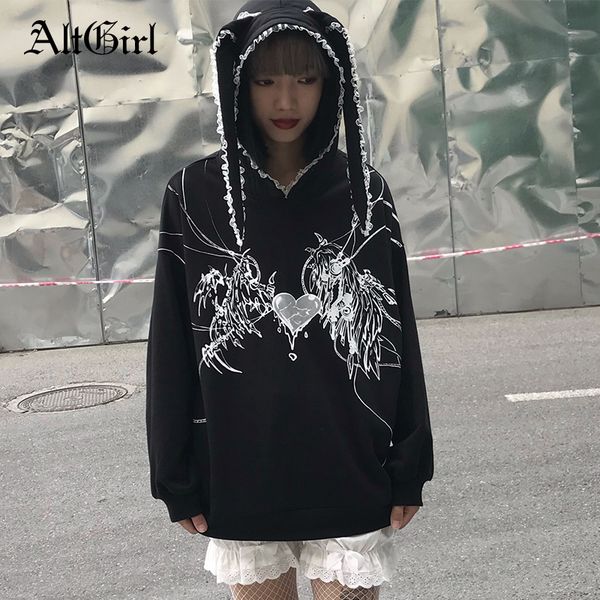 

altgirl gothic rabbit ears hoodies women harajuku y2k punk grunge printed long sleeve lace patchwork emo alternative black loose pullover sw