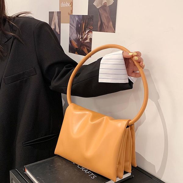 

evening bags soft pu leather circle handle fashion shoulder bag for women 2021 casual designer baguette ladies candy color handbag purse