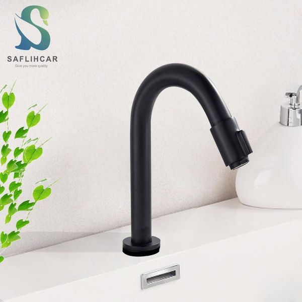 

black single cold bathroom kitchen sink faucet gentle effluent no splash with rotate handle deck mounted basin faucets