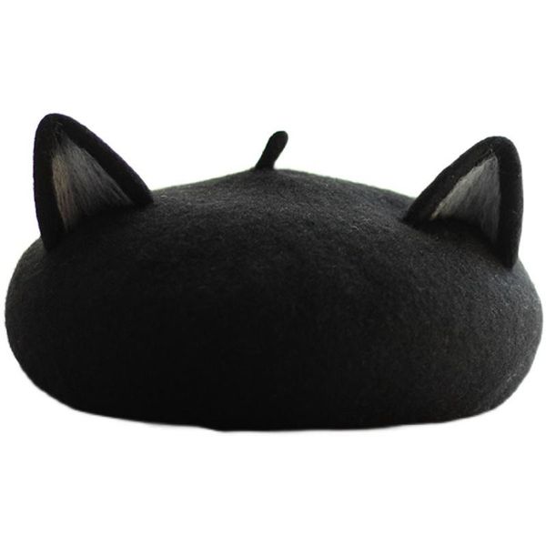 

party masks lolita japanese style women beret mori girl black 3d lovable cat ear hat winter woolen cosplay halloween daily headwear props