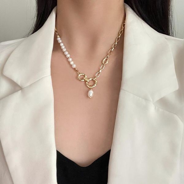 

chains korea simple pearl pendant necklace female ins style fashion temperament retro clavicle chain sweater chai, Silver