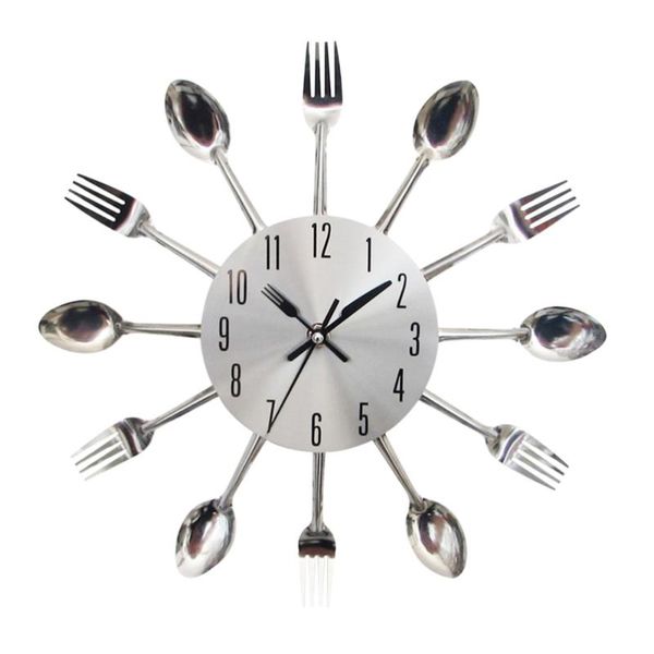 

stainless steel clock knives and forks shaped timer creative decorative hanging silver wall clocks