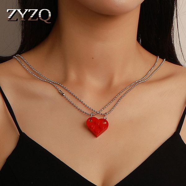 

chains zyzq couples brick heart pendant shaped necklace for women friendship jewelry beaded birthday valentine's day gift, Silver