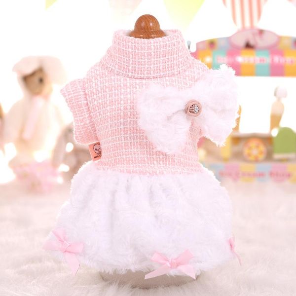 

dog apparel pet clothes for dogs yorkshire chihuahua luxurious tweed dress autumn & winter warm coat lace bow puppy cat clothing