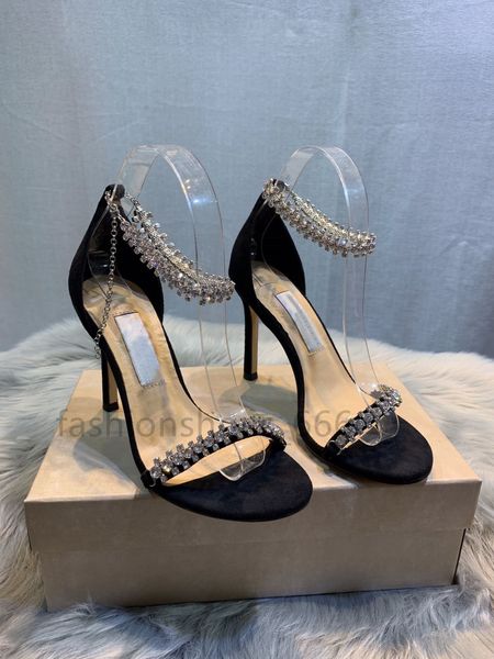 

luxury designer high-heeled sandals for women lady shoes catwalk buckle rubber outsole heels 7cm/9cm size 34-40 rhinestone fashion sandal wo, Black
