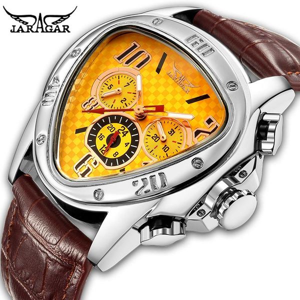 

wristwatches jaragar men's watch geometric triangle design automatic mechanical watches fashion casual leather wristband cl, Slivery;brown