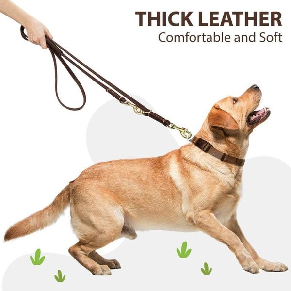 

dog lead for large dogs portable greased leather with strong carabiner adjustable tear-resistant and waterproof collars & leashes
