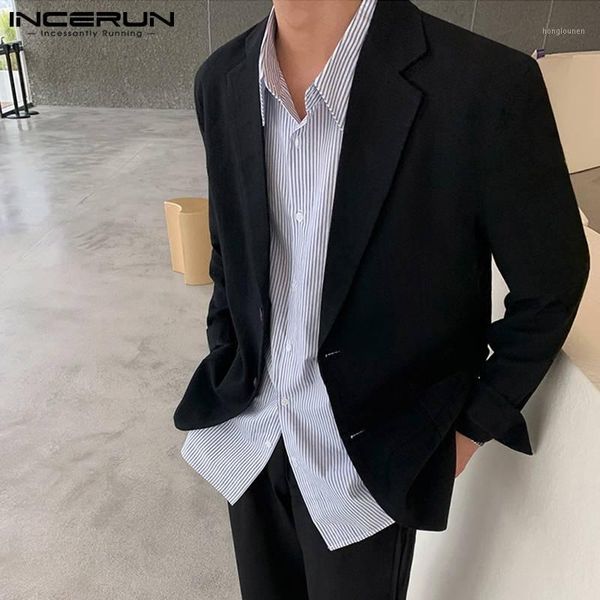 

men's suits & blazers incerun 2021 blazer long sleeve jackets dress male suit coats loose handsome leisure s-5xl, White;black