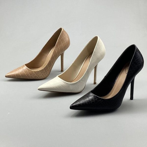 

dress shoes 2021 work female stone pattern pointed toe shallow mouth stiletto commuter ol professional temperament high heels, Black