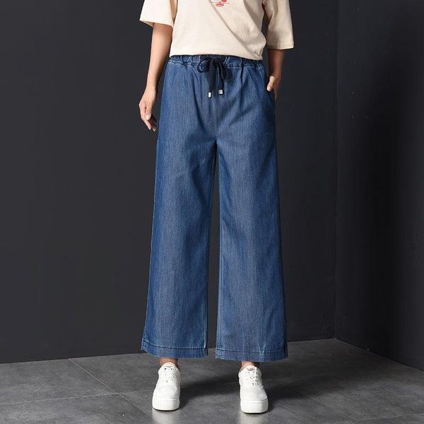 

women's jeans summer tencel denim pants ankle casual wide leg loose thin xl to 4xl plus size high waist women trousers ta810, Blue