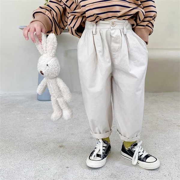 

spring autumn boys and girls japan style simple solid color casual trousers 1-8 years kids all-match loose pants 211103, Blue